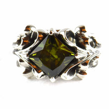 Green square CZ silver ring