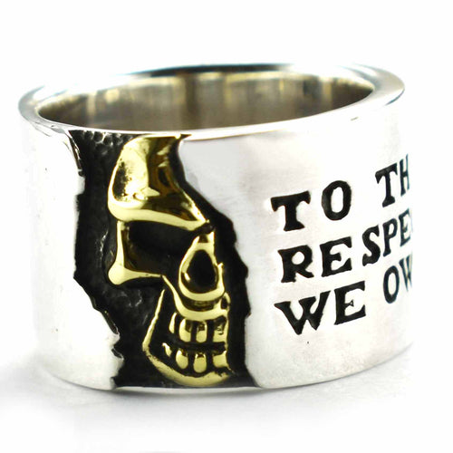 Half face skull silver ring with copper plating