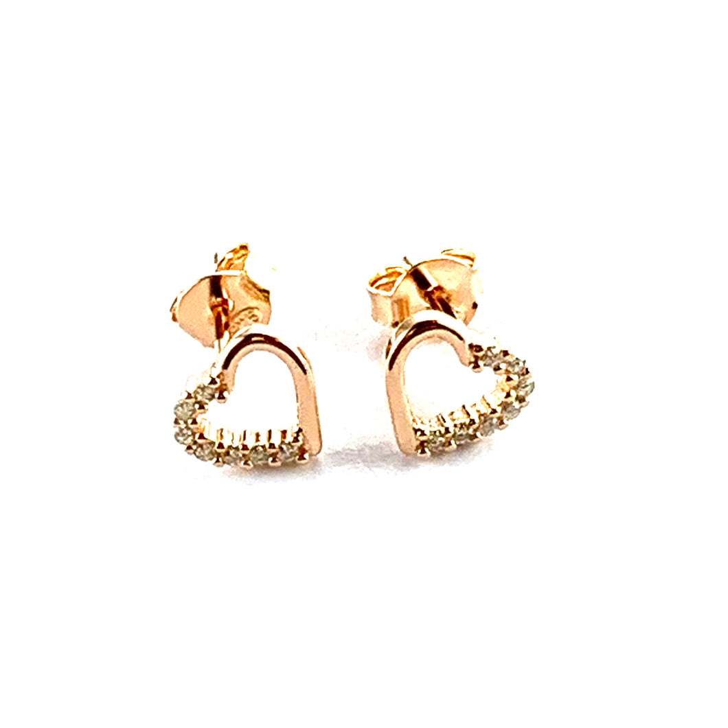 Half heart of CZ silver studs earring & pink gold plating