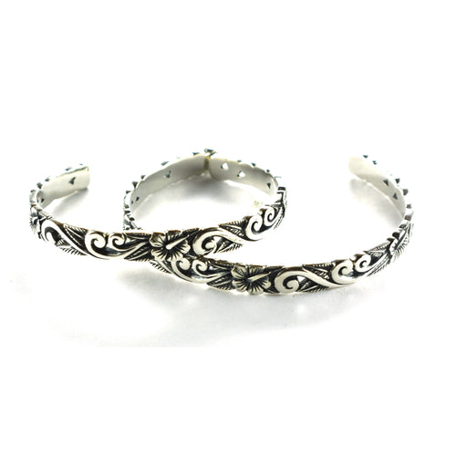 Hawaii pattern silver couple bangle