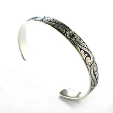 Hawaii pattern silver couple bangle with silver oxidize