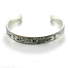 Hawaii pattern silver couple bangle with silver oxidize