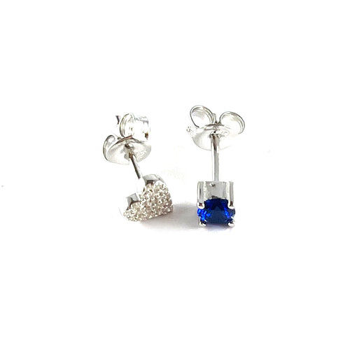 Heart & blue stone silver earring