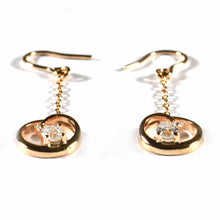 Heart & chain silver earring with CZ & pink gold plating