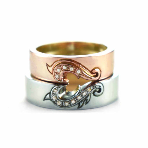 Heart couple ring with pink & blue plating