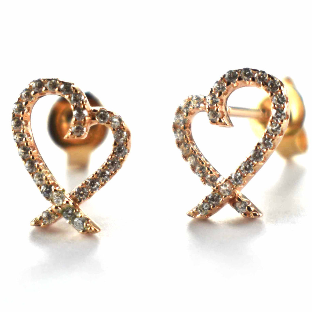 Heart pattern earring with white CZ & pink gold plating