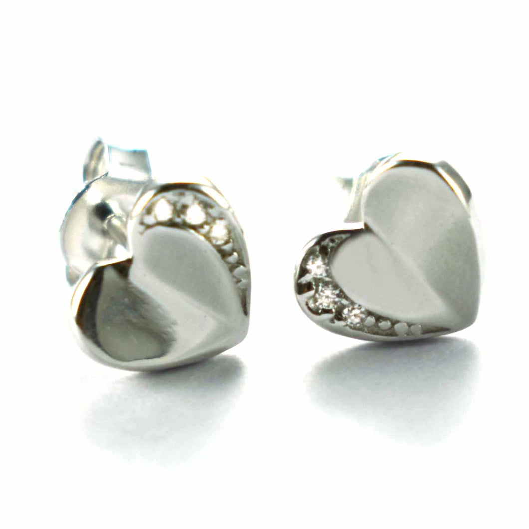 Heart pattern silver earring with 3 white CZ