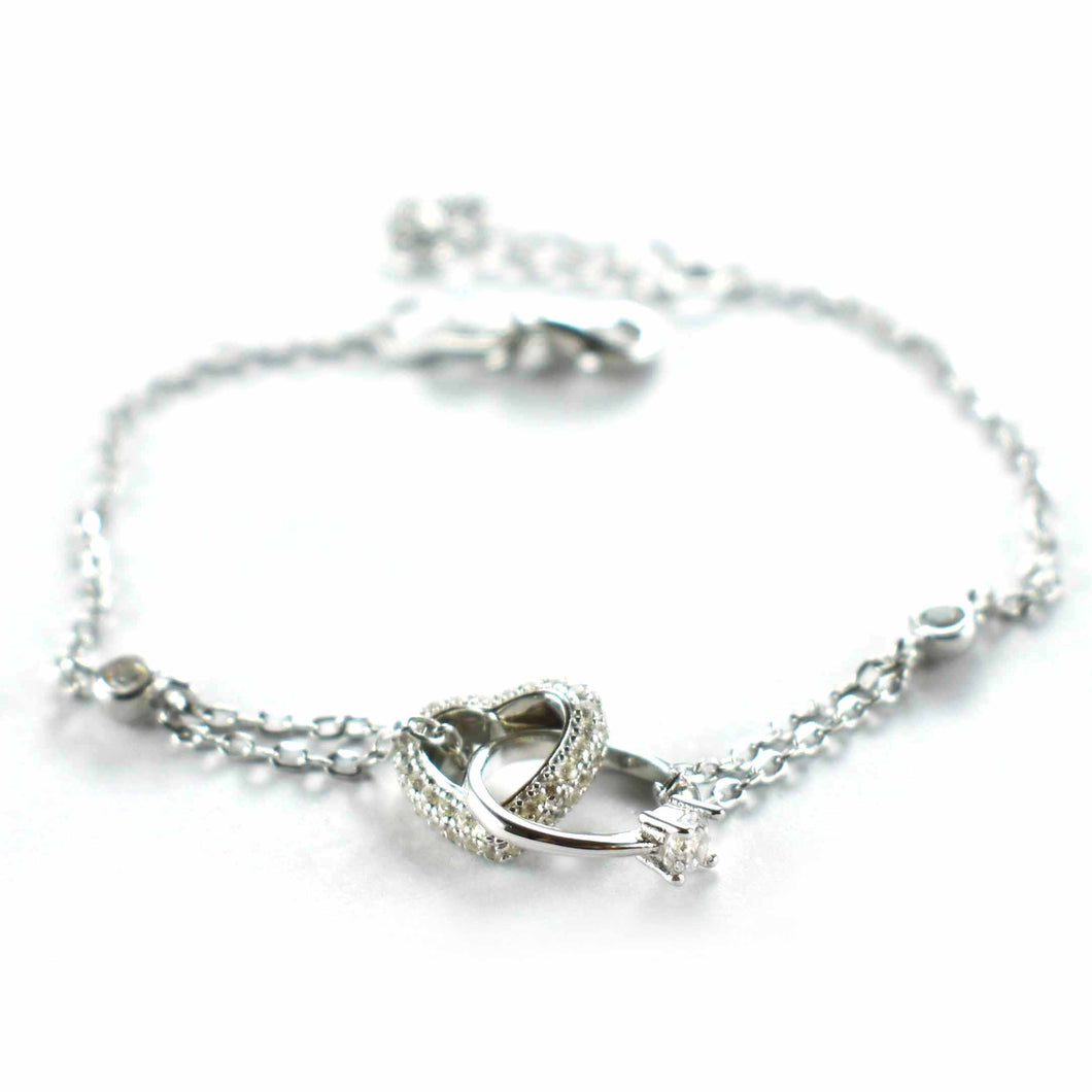 Heart & ring silver bracelet with white CZ