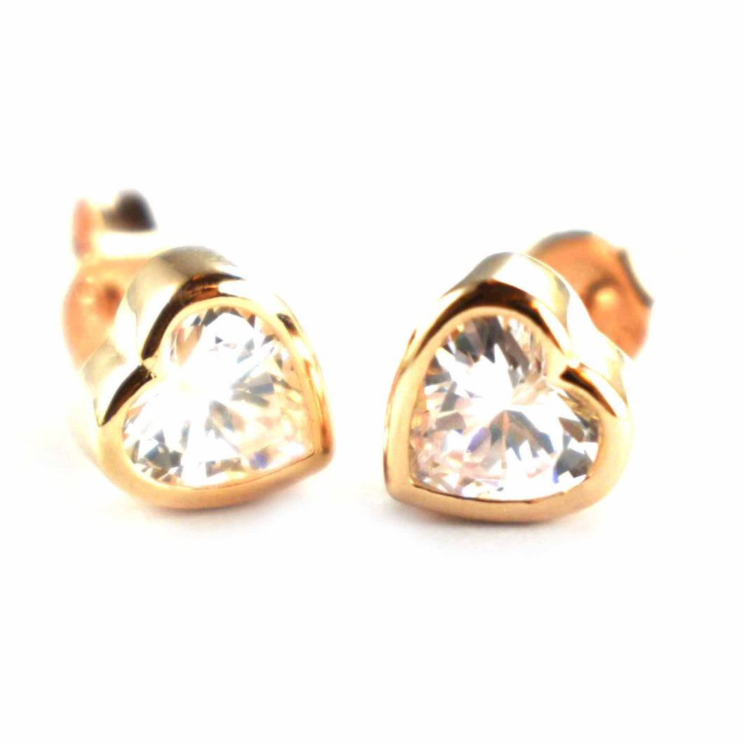 Heart silver earring with channel set CZ & pink gold plating