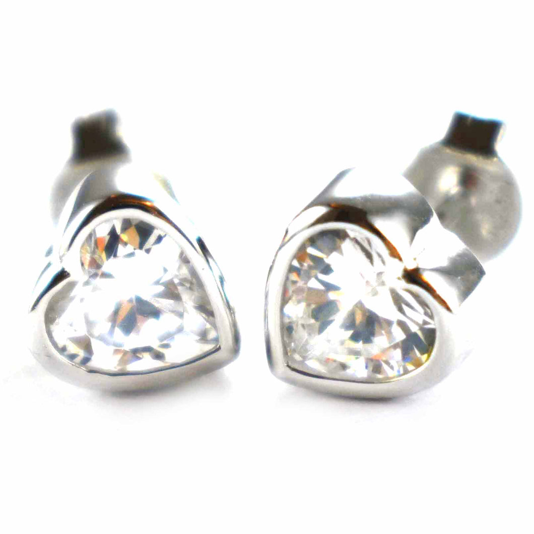 Heart silver earring with channel set CZ & platinum plating