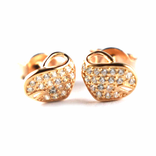 Heart silver earring with small CZ & pink gold plating