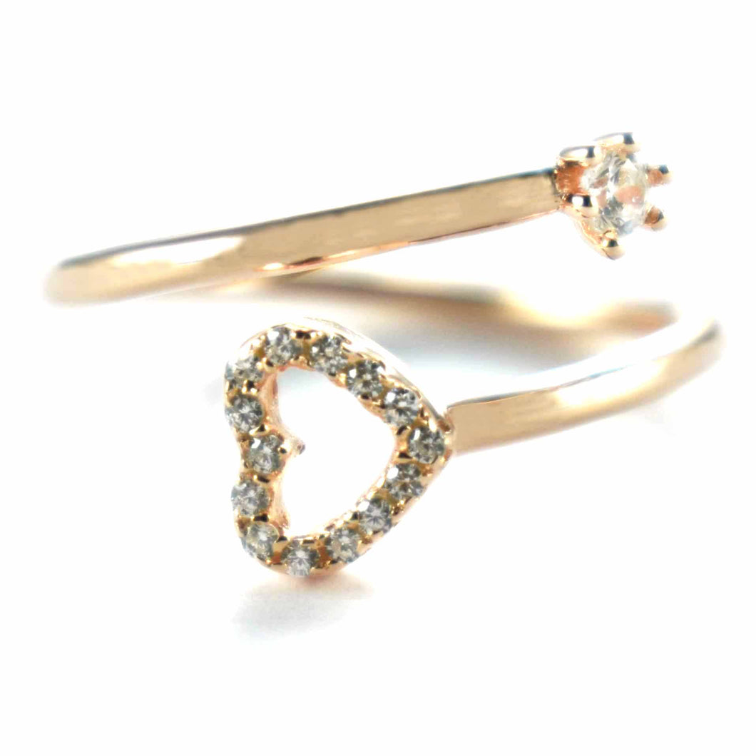 Heart silver ring with pink gold plating & white CZ