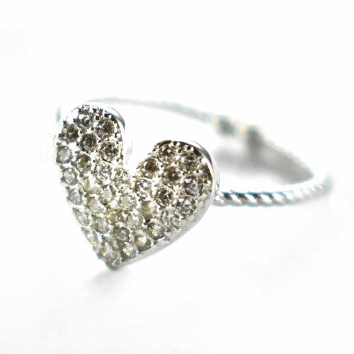 Heart silver ring with small CZ & platinum plating