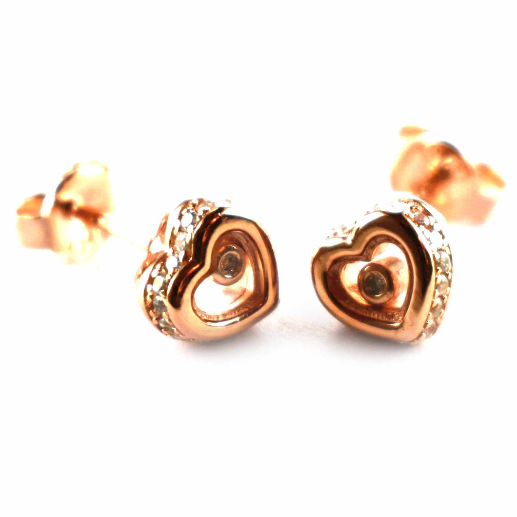 Heart silver earring with white cubic zirconia & pink gold plating