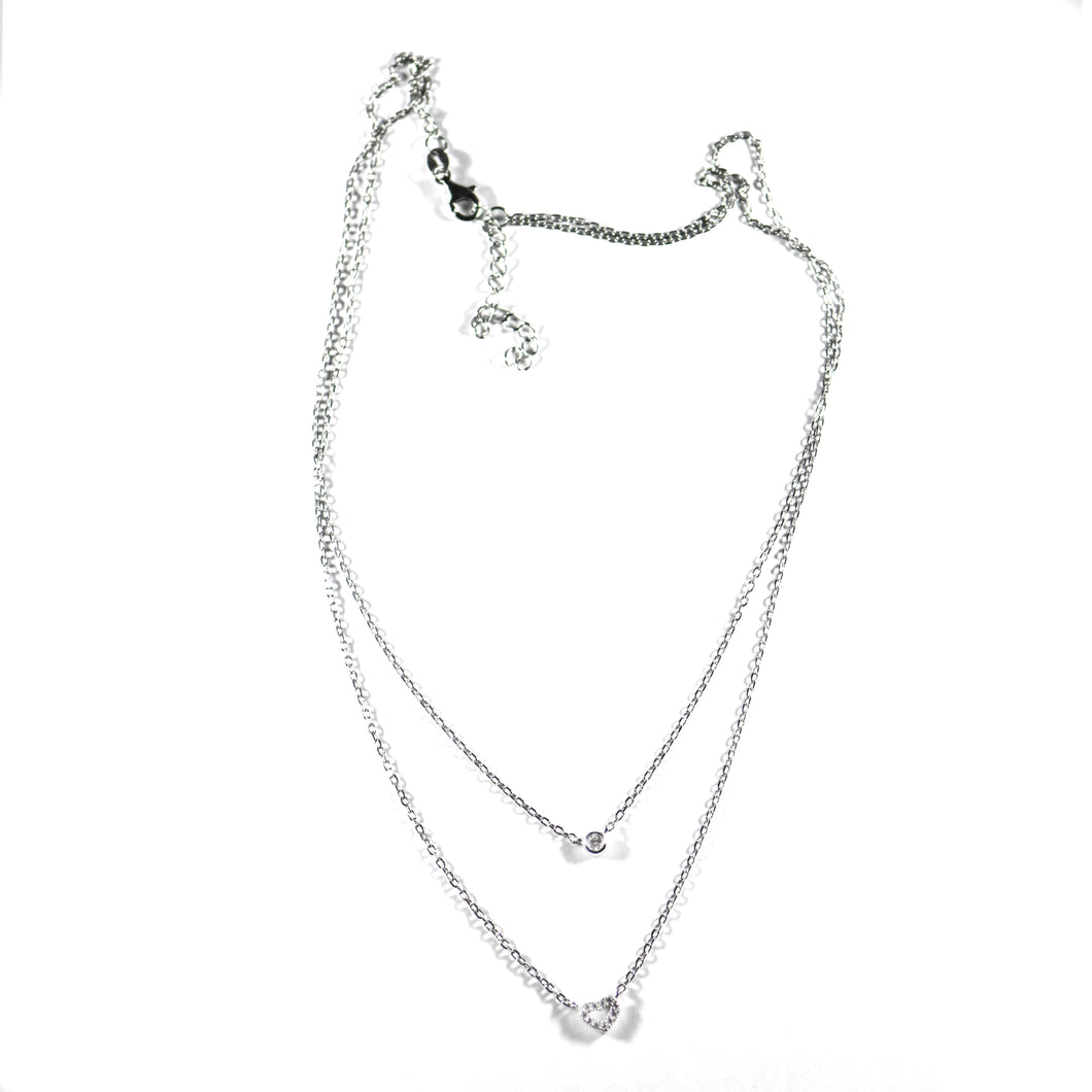 Heart & small CZ silver necklace