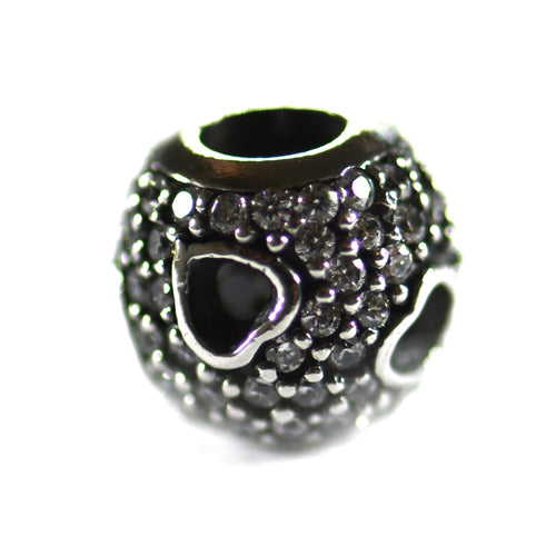 Heart pattern silver beads with CZ
