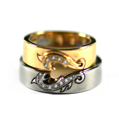 Heart silver couple ring with pink gold & black rhodium plating