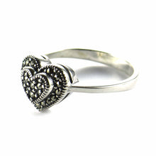 Circle & square pattern silver ring with marcasite