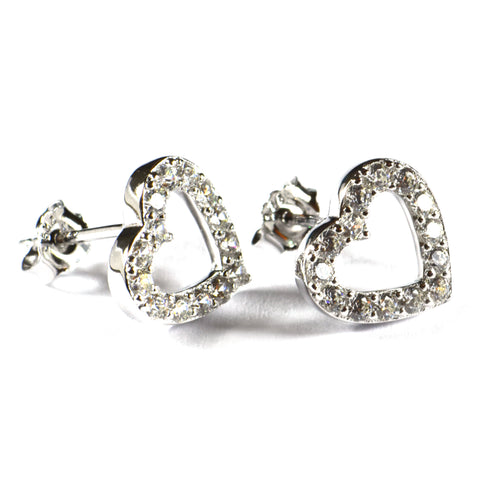 Heart silver studs earring with CZ & platinum plating