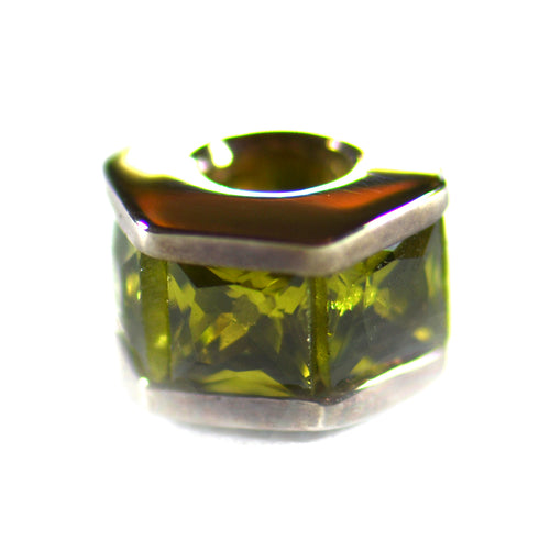 Hexagon silver beads with Olive CZ