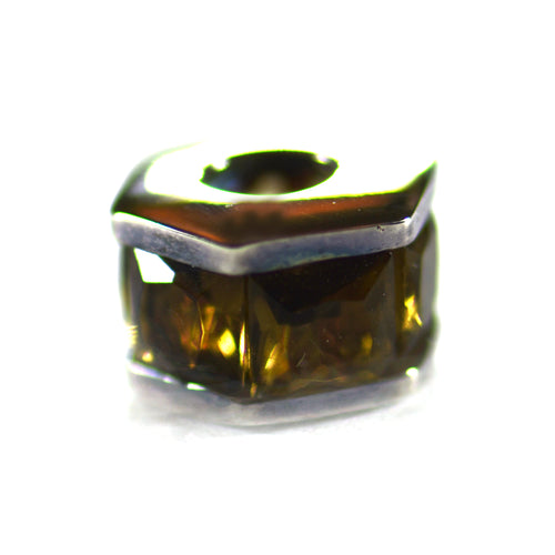 Hexagon silver beads with dark green CZ