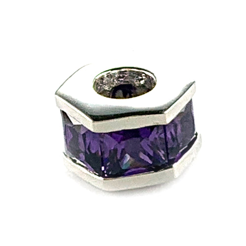 Hexagon silver beads with purple CZ