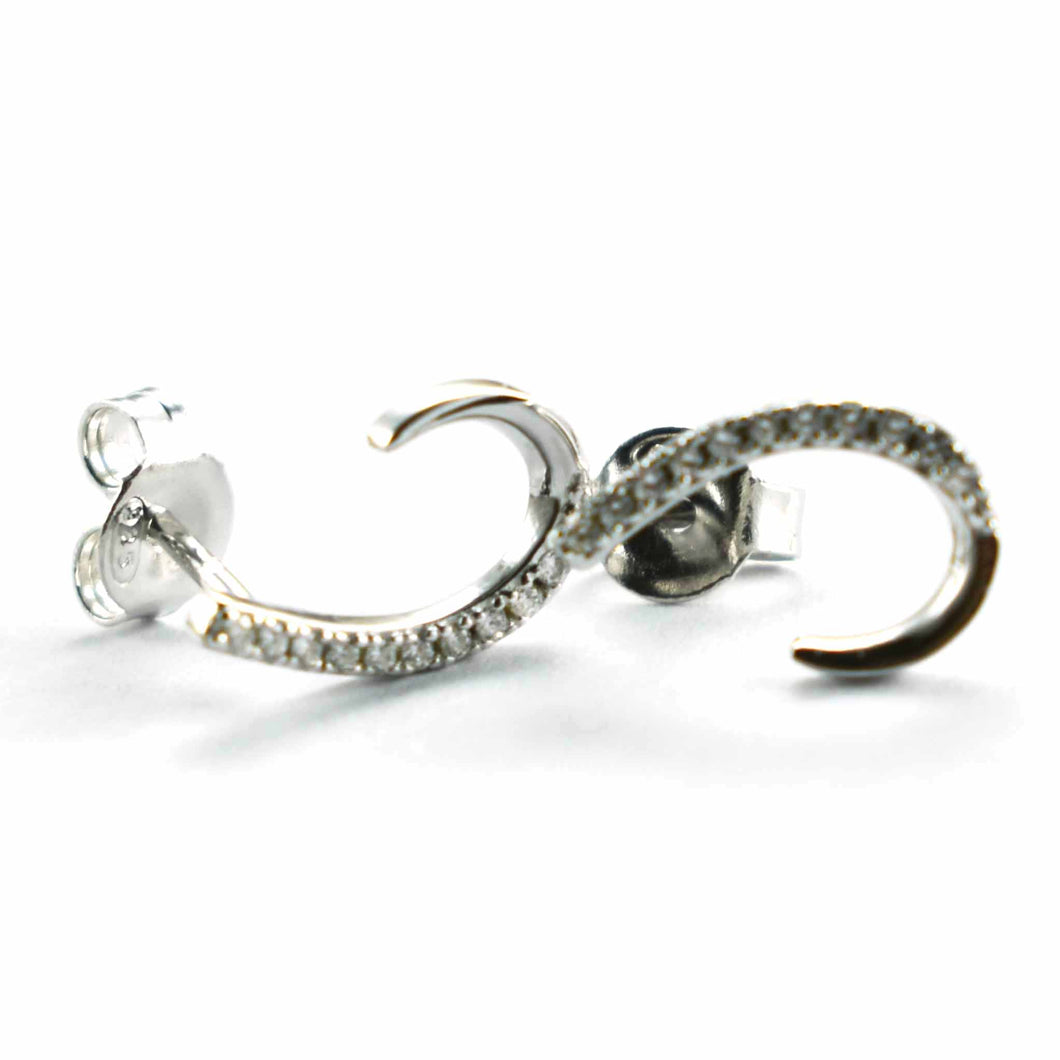 Hook shape silver earring with small white CZ