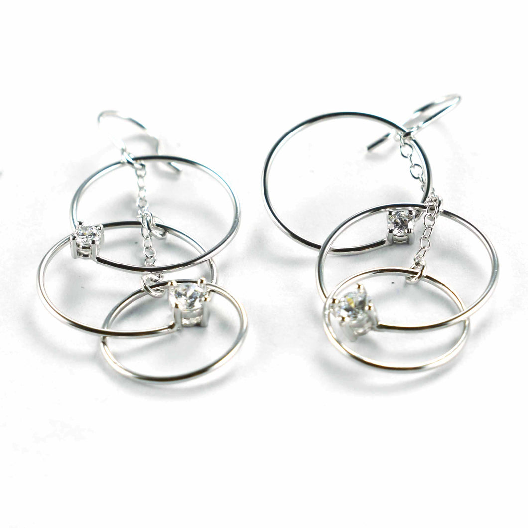 Hook silver earring with 2 CZ & 3 circle