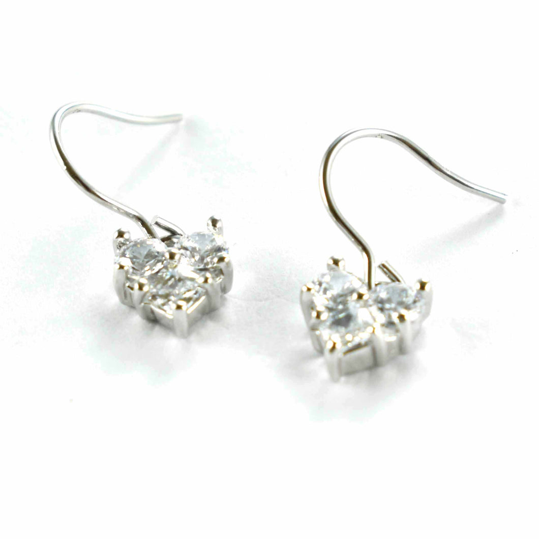 Hook silver earring with heart pattern & white CZ