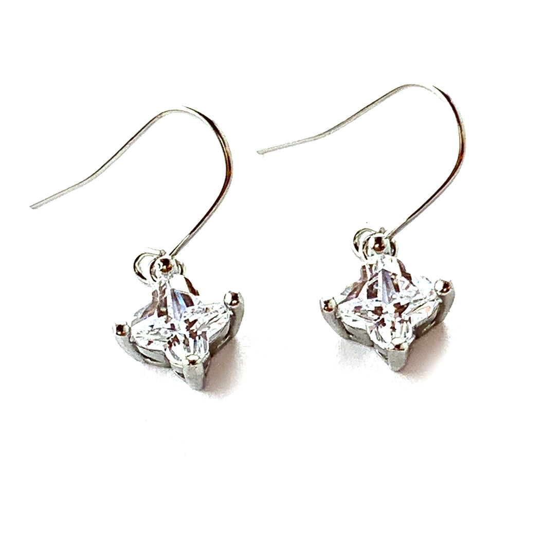 Hook silver earring with square CZ