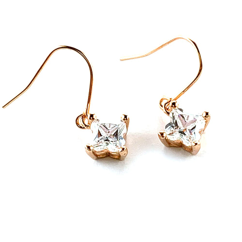 Hook silver earring with square CZ & pink gold plating