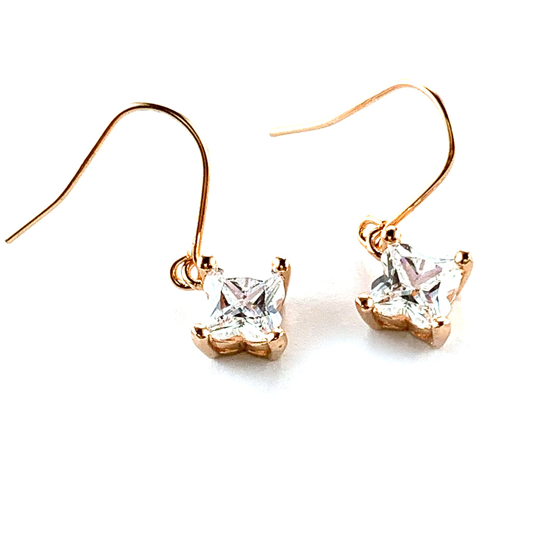 Hook silver earring with square CZ & pink gold plating