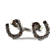 Horseshoe silver studs earring with CZ & black rhodium plating