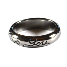 I Love You silver ring with black rhodium plating