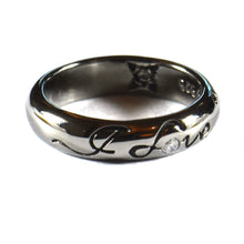 I Love You silver ring with black rhodium plating