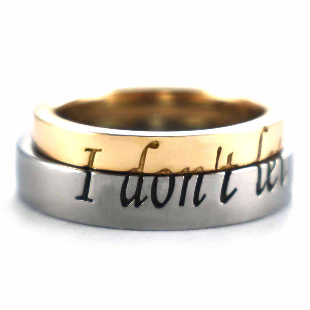 I don't let you go silver couple ring with pink gold & black rhodium plating