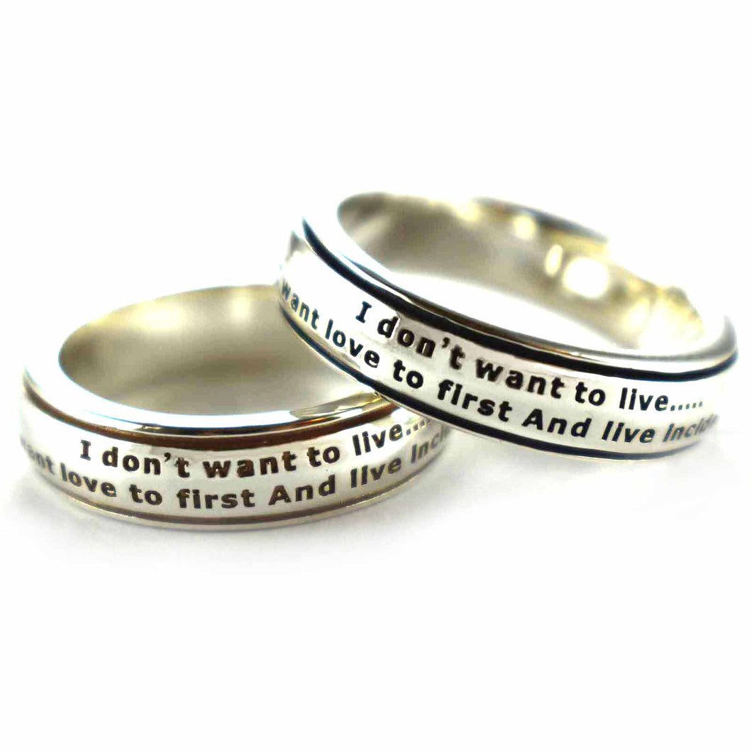 I don't want to live silver couple ring