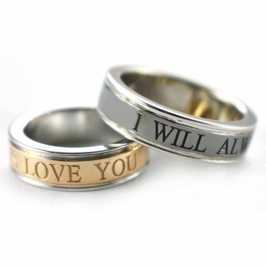 I will always love you silver couple ring with pink gold & black rhodium plating