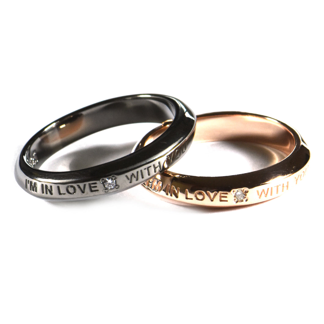 I'm in love with you silver couple ring with pink gold & black rhodium plating