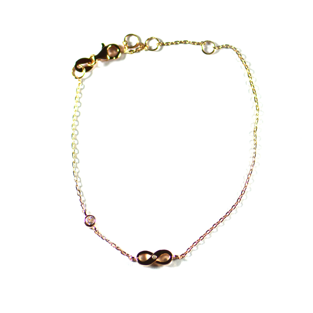 Infinite silver bracelet with CZ with pink gold plating