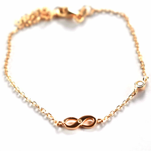 Infinity symbol necklace with white CZ & pink gold plating
