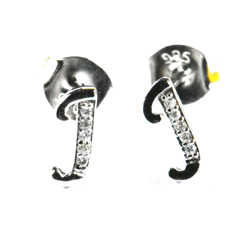 J silver earring with CZ