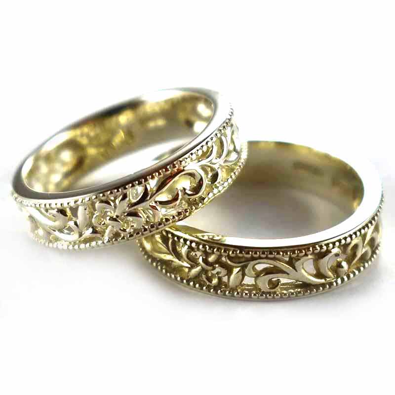 Lace pattern silver couple ring