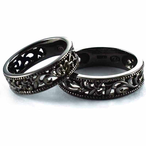 Lace pattern with black rhodium silver couple ring
