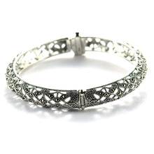 Lace pattern silver bangle with marcasite