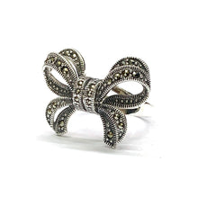 Large ribbon silver ring with marcasite