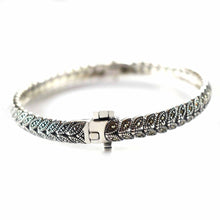 Leave pattern silver bangle with marcasite