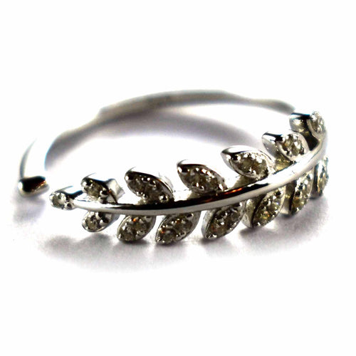 Leave pattern silver ring with white CZ