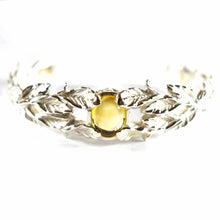 Leaves silver bangle with yellow crystal