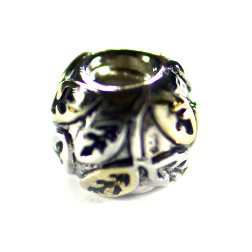 Leave pattern silver beads with pink gold plating